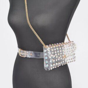 Rhinestone Clear Plus Size Belt Bag W/chain